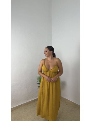 VESTIDO TACHUELAS MOSTAZA